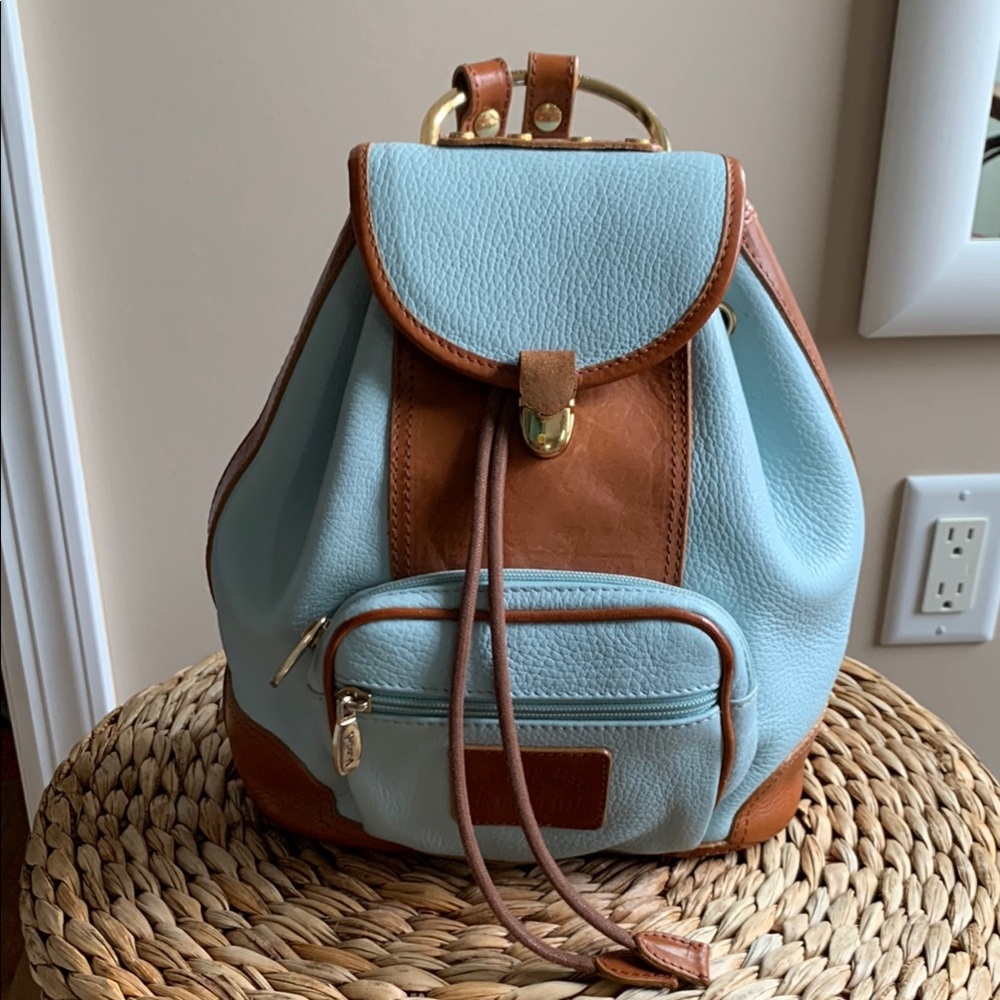 VALENTINA Blue and Brown Leather Backpack. Made in Italy